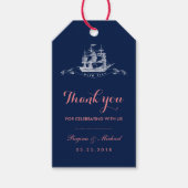 Navy Blue Pink  Ship Beach Wedding Gift Label Cadeaulabel (Voorkant)