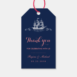 Navy Blue Pink  Ship Beach Wedding Gift Label Cadeaulabel