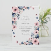 Navy Blue Pink Sophisticated Spring Wedding Kaart (Staand voorkant)