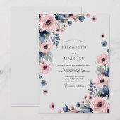 Navy Blue Pink Sophisticated Spring Wedding Kaart (Voorkant / Achterkant)
