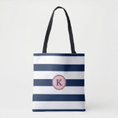Navy Blue Pink Striped Monogram Canvas tas (Voorkant)