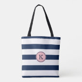 Navy Blue Pink Striped Monogram Canvas tas (Achterkant)