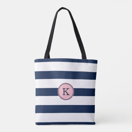 Navy Blue Pink Striped Monogram Canvas tas (Achterkant)