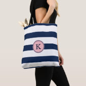 Navy Blue Pink Striped Monogram Canvas tas (Dichtbij)