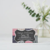 Navy Blue, Pink, Tan en Grey Schattigee Quilt look Visitekaartje (Staand voorkant)