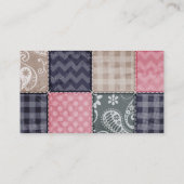 Navy Blue, Pink, Tan en Grey Schattigee Quilt look Visitekaartje (Achterkant)