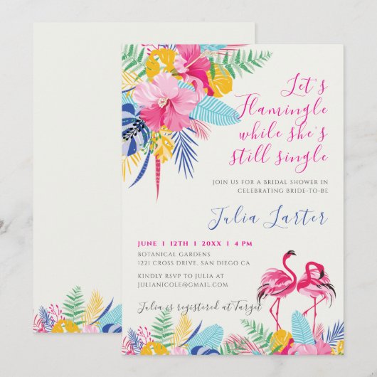 Navy Blue Pink Tropical Wild Forest Vrijgezellenfe Kaart (Voorkant / Achterkant)