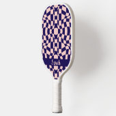 Navy Blue & Pink Wavy Checkerboard Monogram Pickleball Paddle (Links)