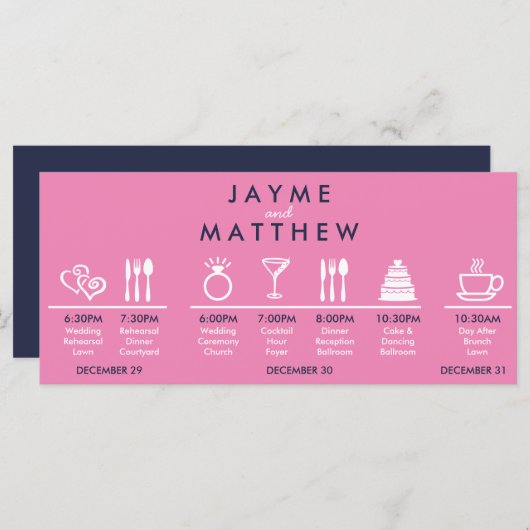 Navy Blue Pink Weddenschap Welkomsttas (Voorkant / Achterkant)