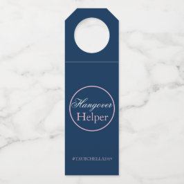 Navy Blue Pink Wedding Hangover Helper Label Hasht