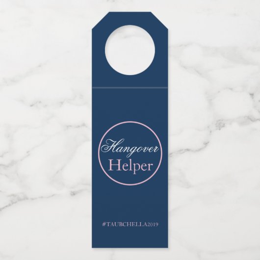 Navy Blue Pink Wedding Hangover Helper Label Hasht (Voorkant)