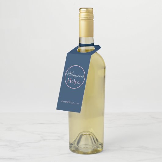 Navy Blue Pink Wedding Hangover Helper Label Hasht (Schuin)