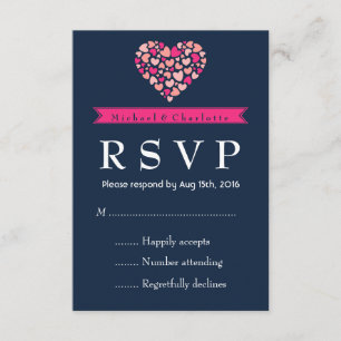 Navy Blue Pink Wedding RSVP Kaart met liefde