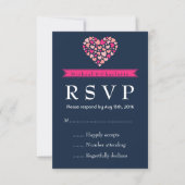 Navy Blue Pink Wedding RSVP Kaart met liefde (Voorkant)