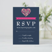 Navy Blue Pink Wedding RSVP Kaart met liefde (Staand voorkant)