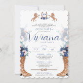 Navy Blue Pink Westerne Boots Charro Quinceanos Kaart (Voorkant)