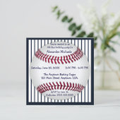 Navy Blue Pinstripes Baseball Birthday Kaart (Staand voorkant)