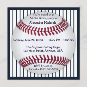 Navy Blue Pinstripes Baseball Birthday Kaart