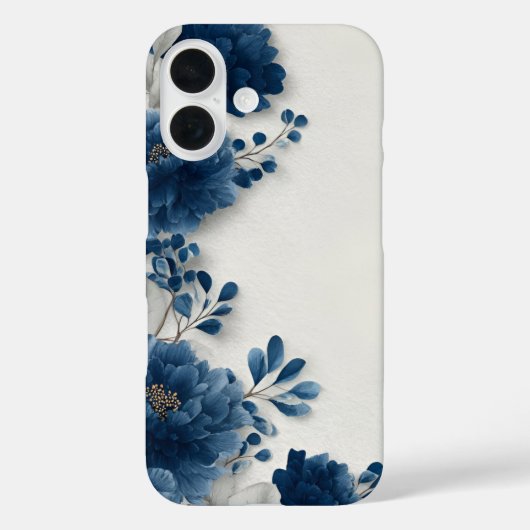 Navy Blue Pioenrozen iPhone Hoesje (Achterkant)