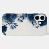 Navy Blue Pioenrozen iPhone Hoesje (Achterkant (horizontaal))