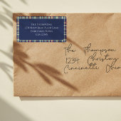 Navy Blue Plaid Christmas Return Adres Etiket