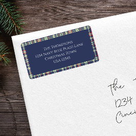 Navy Blue Plaid Christmas Return Adres Etiket