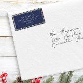 Navy Blue Plaid Christmas Return Adres Etiket