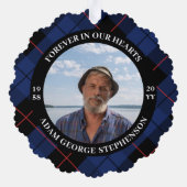 Navy Blue Plaid Forever in ons hart Foto Ornament Kaart (Achterkant)