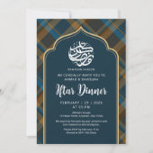 Navy Blue Plaid Frame Ramadan Iftar Invitation Kaart (Voorkant)