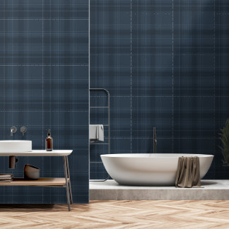 Navy Blue Plaid Moderne Boerderij Tartan voor Rust Behang