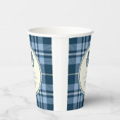 Navy Blue Plaid Monogram Baby shower Papieren Bekers (Rechts)