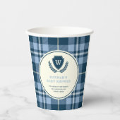 Navy Blue Plaid Monogram Baby shower Papieren Bekers (Voorkant)