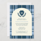 Navy Blue Plaid Monogram Boy's Baby shower Kaart (Voorkant)