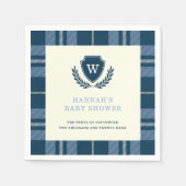 Navy Blue Plaid Monogram Boy's Baby shower Servet (Voorkant)