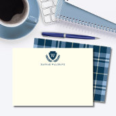 Navy Blue Plaid Monogram Correspondentie Notitiekaartje
