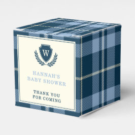 Navy Blue Plaid Monogram Dank u Baby shower Bedankdoosjes