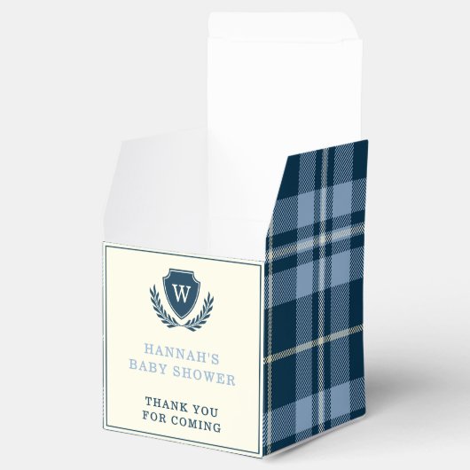 Navy Blue Plaid Monogram Dank u Baby shower Bedankdoosjes (Geopend)