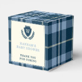 Navy Blue Plaid Monogram Dank u Baby shower Bedankdoosjes (Achterkant)