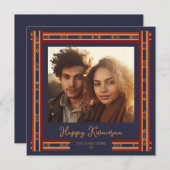 Navy Blue Plaid Ribbon Border Kwanzaa Kaart (Voorkant / Achterkant)