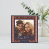 Navy Blue Plaid Ribbon Border Kwanzaa Kaart (Staand voorkant)