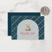 Navy Blue Plaid Teddy Bear Baby shower Bedankt Notitiekaartje (Voorkant / Achterkant in situ)