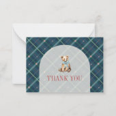 Navy Blue Plaid Teddy Bear Baby shower Bedankt Notitiekaartje (Voorkant)
