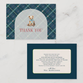 Navy Blue Plaid Teddy Bear Baby shower Bedankt Notitiekaartje