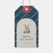 Navy Blue Plaid Teddy Bear Bow Baby shower Cadeaulabel (Voorkant)