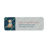 Navy Blue Plaid Teddy Bear Bow Retouradres Etiket (Voorkant)