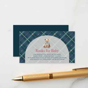 Navy Blue Plaid Teddy Bear Boy Baby Boek Verzoek Informatiekaartje