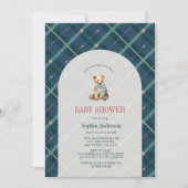 Navy Blue Plaid Teddy Bear Boy Baby shower Kaart (Voorkant)