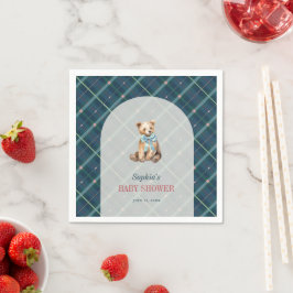 Navy Blue Plaid Teddy Bear Boy Baby shower Servet