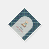 Navy Blue Plaid Teddy Bear Boy Baby shower Servet (Hoek)
