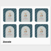 Navy Blue Plaid Teddy Bear Boy Baby shower Vierkante Sticker (Vel)